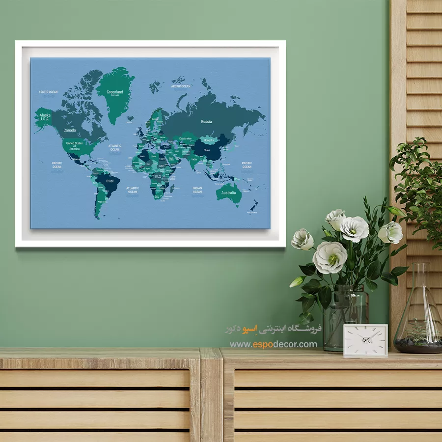 تابلو نقشه جهان با کشورها - تابناک – تابلو نقشه جهان - اسپو دکور